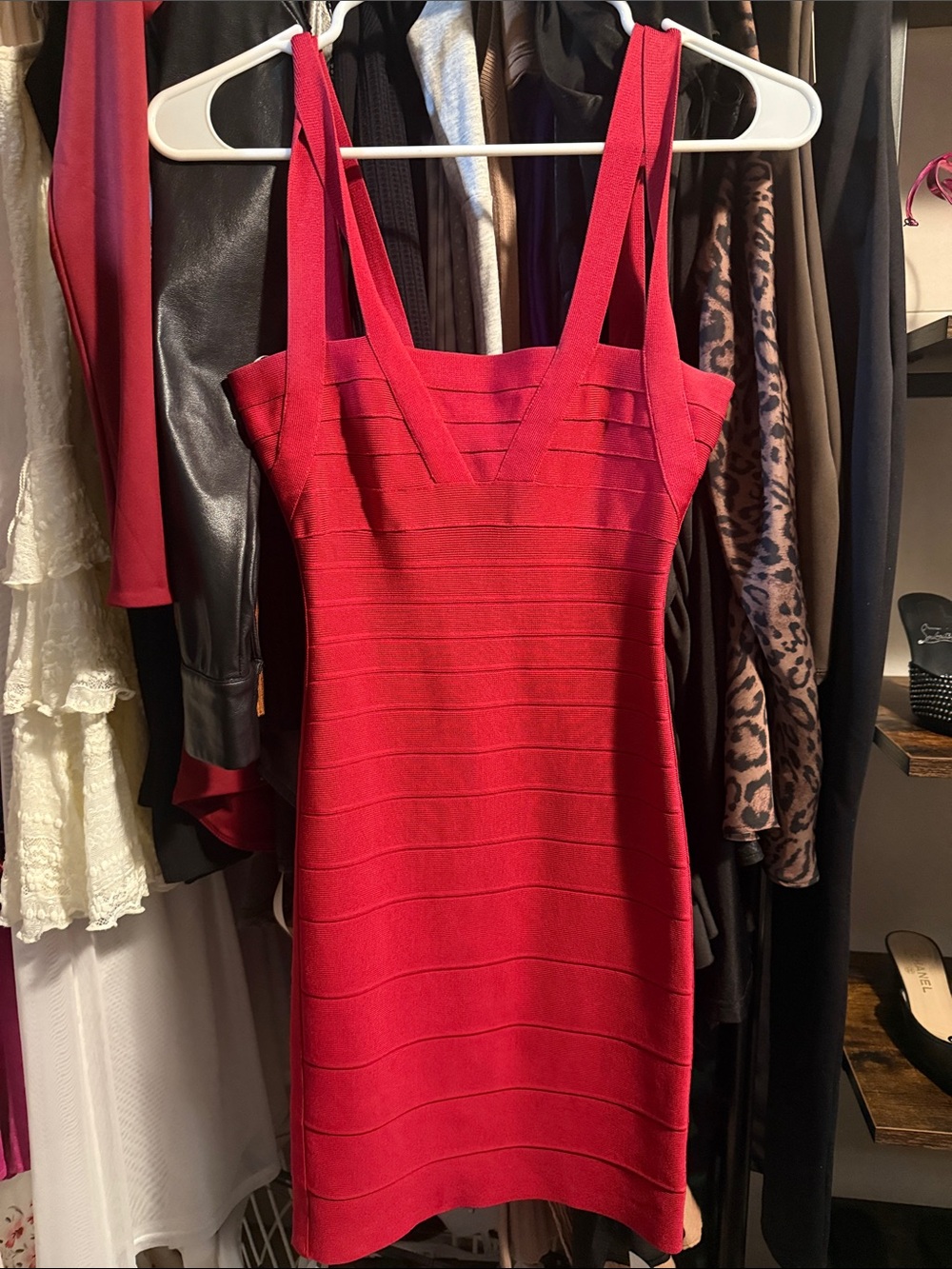 Red Herve Leger Bandage Mini/Midi Dress